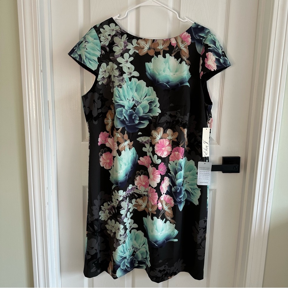 Eliza J Green and Blue Sheath Mini Dress with Flutter Cap Sleeves. New.size 16W